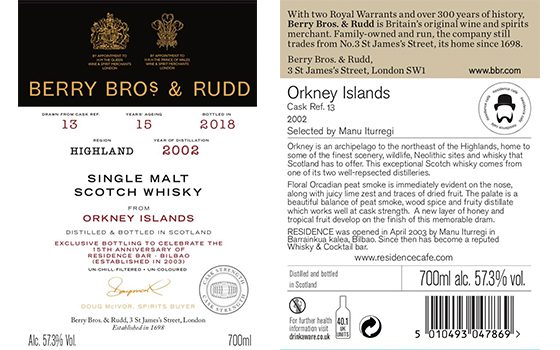 Single Cask de whisky 15 años Residence
